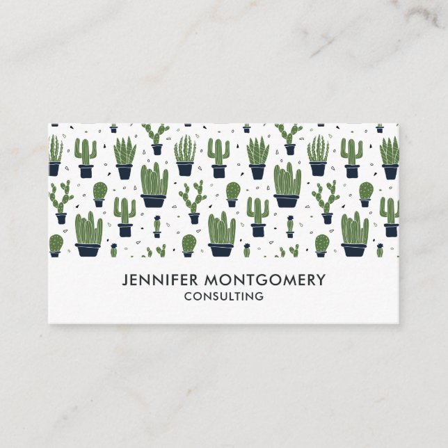 Rustic Green Cactus Desert Pattern Business Card (Front)