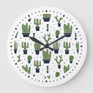 Rustic Green Cactus Desert Pattern Large Clock