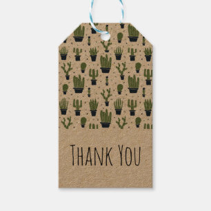 Rustic Green Cactus Desert Pattern Thank You Gift Tags