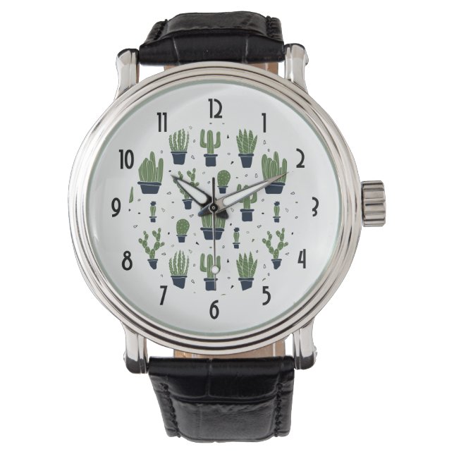 Rustic Green Cactus Desert Pattern Watch (Front)