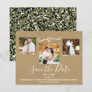 Rustic Green Camo Kraft Photo Save the Date