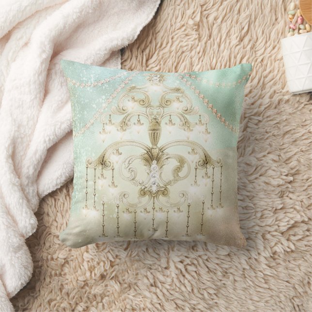 Rustic Green Chandelier Beads Monogram Vintage Cushion (Blanket)