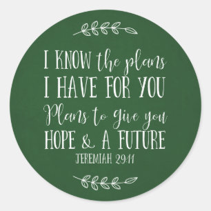 Rustic Green Christian Bible Verse Typography Classic Round Sticker