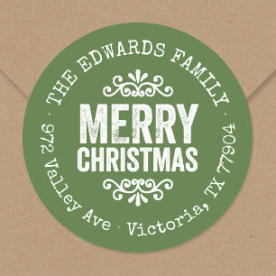 Rustic Green Christmas Circle Return Address Label