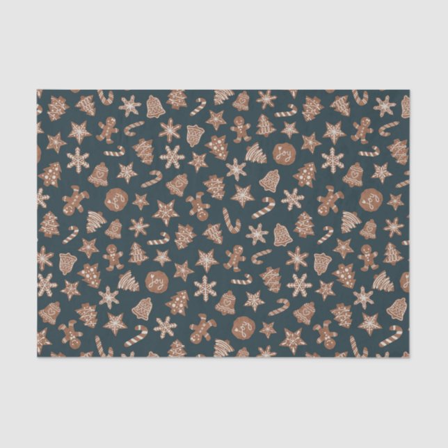 Rustic Green Christmas Cookies Pattern Tissue Paper (Front)
