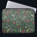 Rustic Green Christmas Foliage Botanical Pattern Laptop Sleeve<br><div class="desc">This pattern features tossed watercolor red florals,  berries & winter greenery for a festive look.</div>