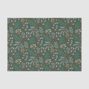 Rustic Green Christmas Foliage Pattern Tissue Paper