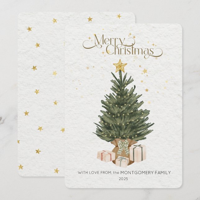 Rustic Green Christmas Tree Holiday Card (Front/Back)