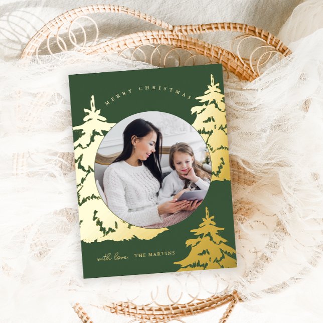 Rustic Green Christmas Tree Two Photo Holiday (Creator Uploaded)