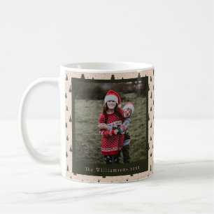 Rustic Green Christmas Trees Custom Name Photo  Coffee Mug