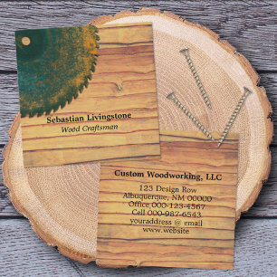 Rustic Green Circular Saw Woodworking Profession Square Business Card