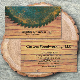 Rustic Green Circular Saw Woodworking Professional Business Card