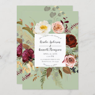 Rustic Green Country Floral Bloom Wedding Invitation