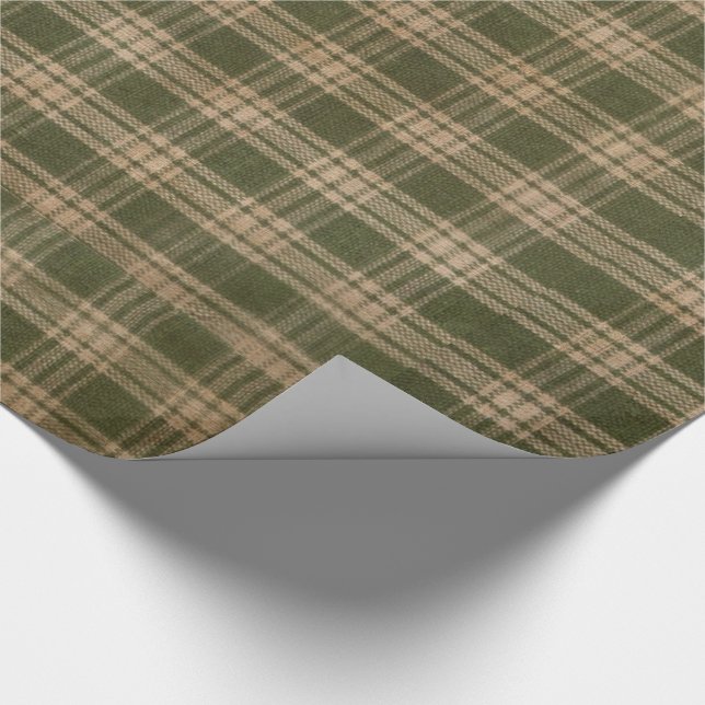 Rustic Green Country Homespun Plaid  Wrapping Paper (Corner)