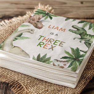 Rustic Green Dinosaur Three Rex 3rd Birthday  Napkin