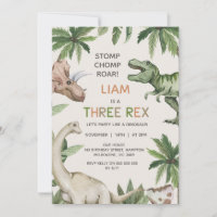Rustic Green Dinosaur Three Rex Birthday