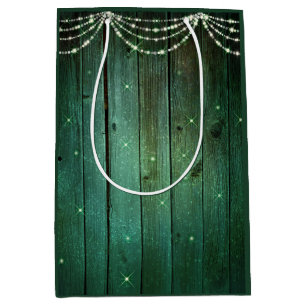 Rustic Green Fairy Lights Sparkle Christmas Medium Gift Bag