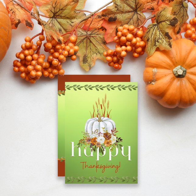 Rustic Green Fall Pumpkin Happy Thanksgiving Flat  Holiday Card (Creator Uploaded)