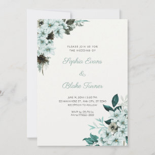 Rustic Green Flowers Boho Off White Wedding Invitation