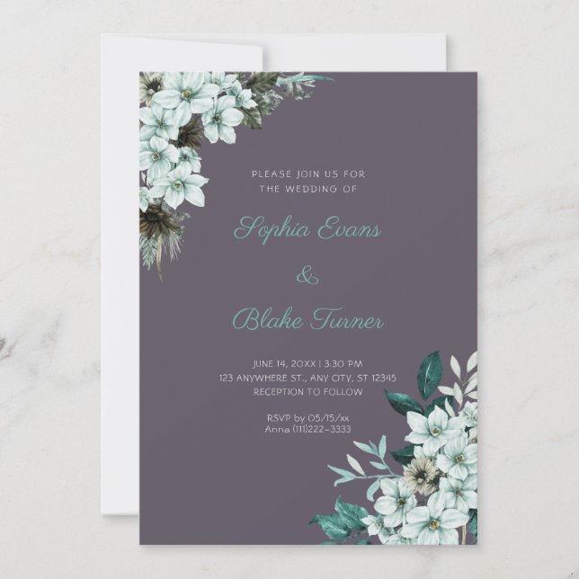 Rustic Green Flowers Boho Smoke Grey Wedding Invitation (Front)