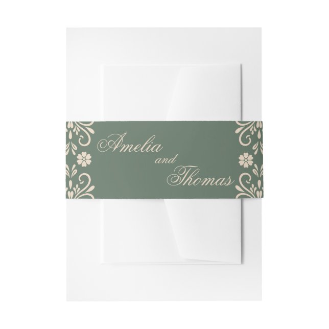 Rustic Green Flowers Wedding  Invitation Belly Band (Front Example)