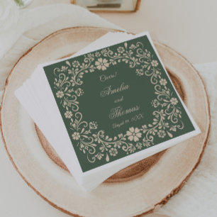 Rustic Green Flowers Wedding  Napkin