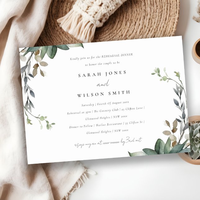 Rustic Green Foliage Watercolor Rehearsal Dinner Invitation (Creator Uploaded)