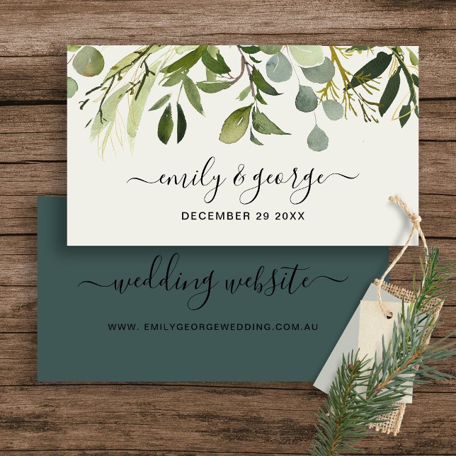RUSTIC GREEN FOLIAGE WATERCOLOR WEDDING WEBSITE BUSINESS CARD (Creator Uploaded)