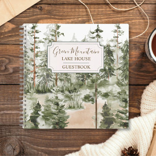 Rustic Green Forest Cabin Lake House Guestbook Notebook