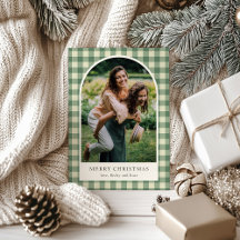 Rustic Green Gingham Arch Photo Modern Christmas