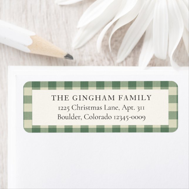 Rustic Green Gingham Christmas Return Address (Insitu)