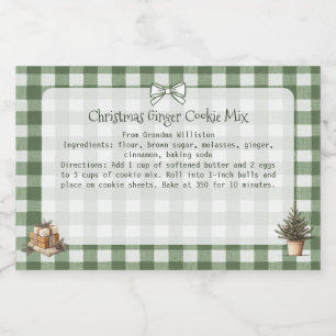 Rustic Green Gingham Christmas Trees Baking Mix Food Label