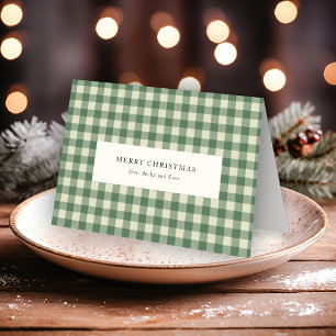 Rustic Green Gingham Modern Christmas Holiday Card