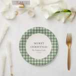 Rustic Green Gingham Modern Christmas Paper Plate<br><div class="desc">Rustic Christmas paper plates featuring an elegant design the editable greeting "Merry Christmas" along with your family name and the year over a vintage style gingham pattern.</div>