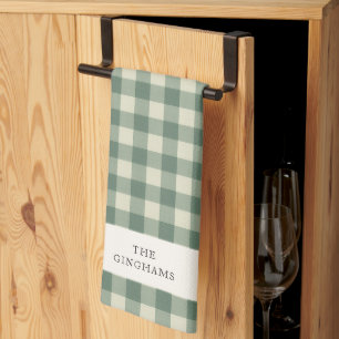 Rustic Green Gingham Modern Christmas Tea Towel
