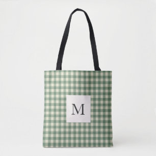Rustic Green Gingham Modern Christmas Tote Bag
