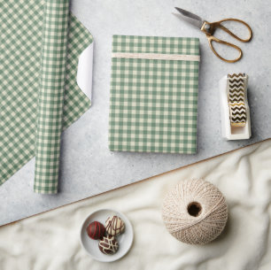 Rustic Green Gingham Modern Christmas Wrapping Paper