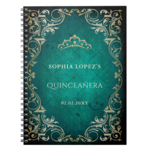 Rustic Green Gold Princess Tiara Quinceanera Notebook