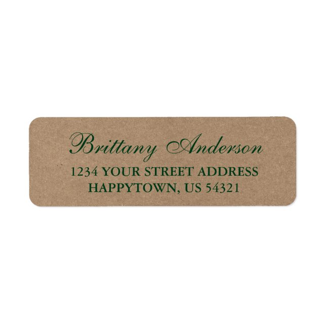 Rustic Green Kraft Wedding Return Address Label (Front)