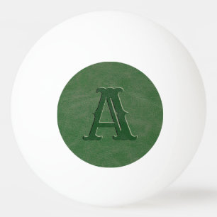 Rustic Green Leather Texture Monogram Initial Ping Pong Ball
