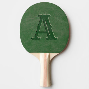 Rustic Green Leather Texture Monogram Initial Ping Pong Paddle