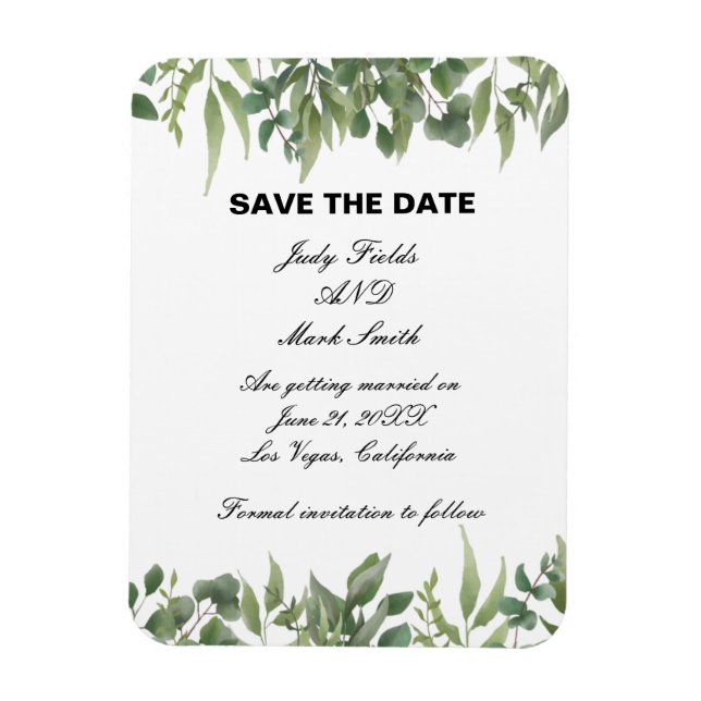 Rustic Green Leaves Greenery Foliage Save The Date Magnet (Vertical)