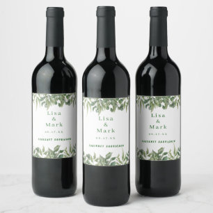 Rustic Green Leaves Greenery Foliage Wedding Wine Label