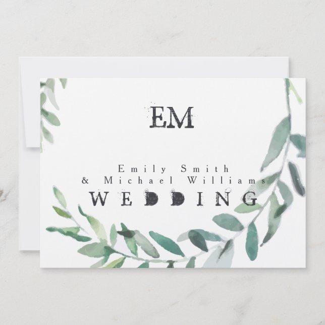 Rustic Green Leaves Wedding Kraft Paper Invitation (Front)