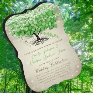 Rustic Green Mason Jar Heart Leaf Tree Wedding Invitation