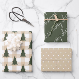 Rustic Green Merry Christmas Tree Holiday Wrapping Paper Sheet