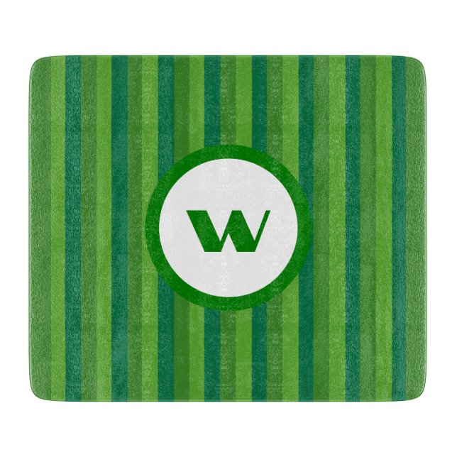 Rustic Green Monogram & Stripes Cutting Board (Front)