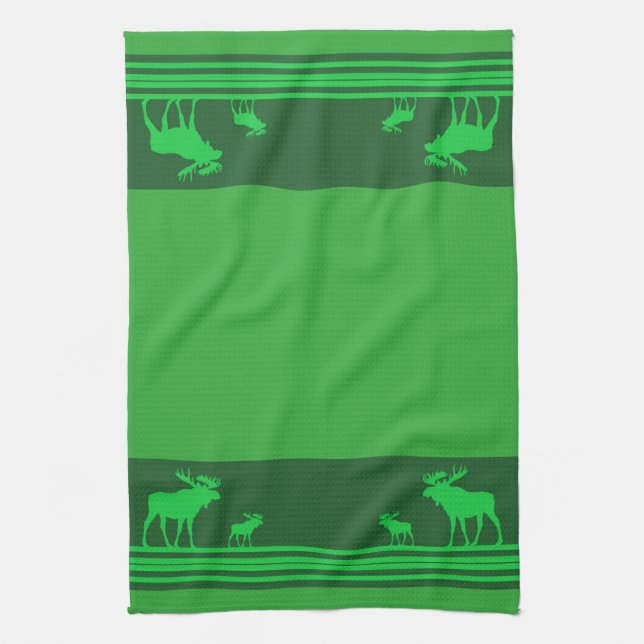 Rustic green moose pattern kitchen towel (Vertical)