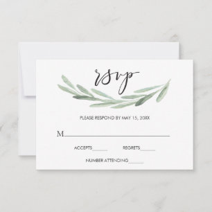 Rustic Green Olive Branch Simple Wedding RSVP Card