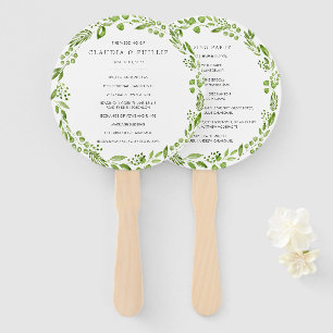 Rustic Green Olive Wreath Wedding Program Hand Fan